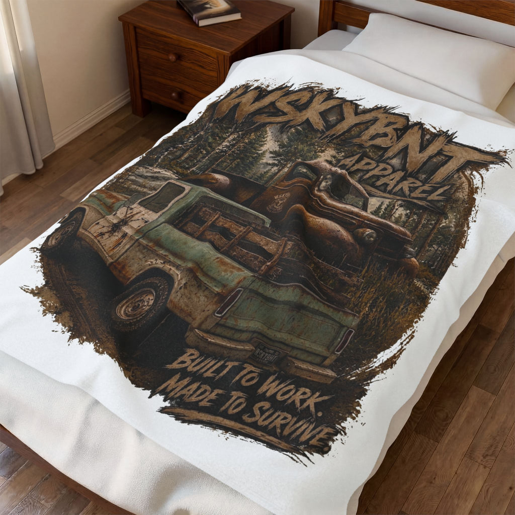 Vintage Truck Velveteen Plush Blanket — 'Built to Work, Made to Survive' Rustic Ford Design