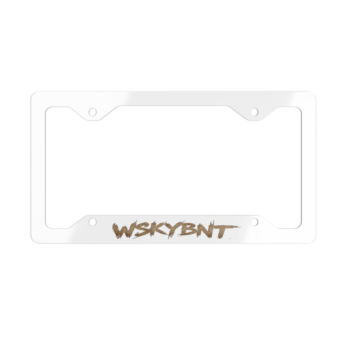 Metal License Plate Frame — Brushed Steel Car Tag Border with WSKYBNT Script