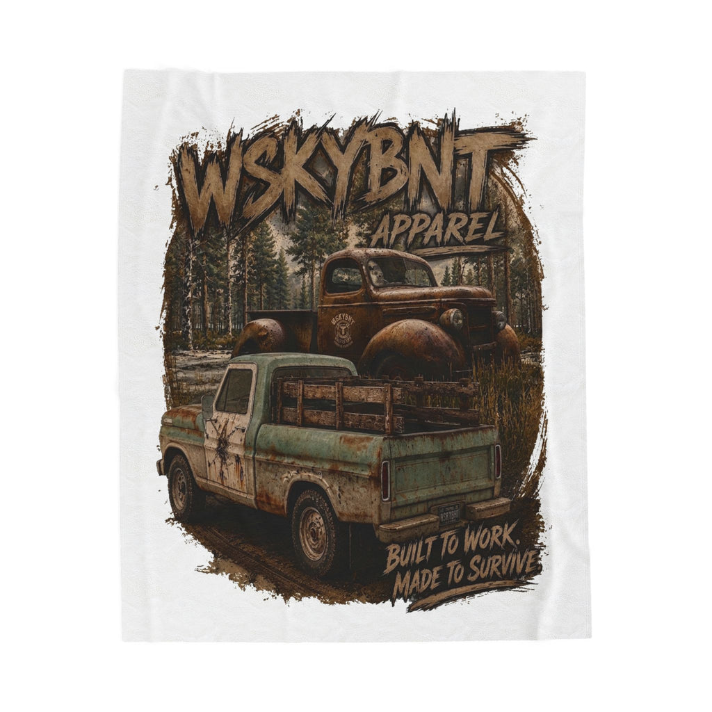 Vintage Truck Velveteen Plush Blanket — 'Built to Work, Made to Survive' Rustic Ford Design