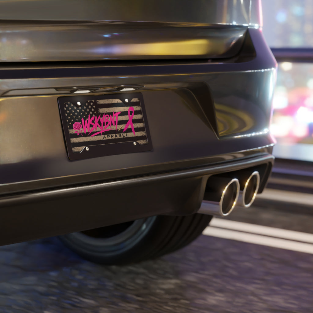 Breast Cancer Awareness Flag Vanity Plate — Pink Ribbon WSKYBNT Apparel