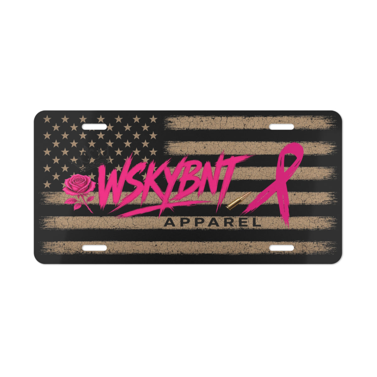 Breast Cancer Awareness Flag Vanity Plate — Pink Ribbon WSKYBNT Apparel