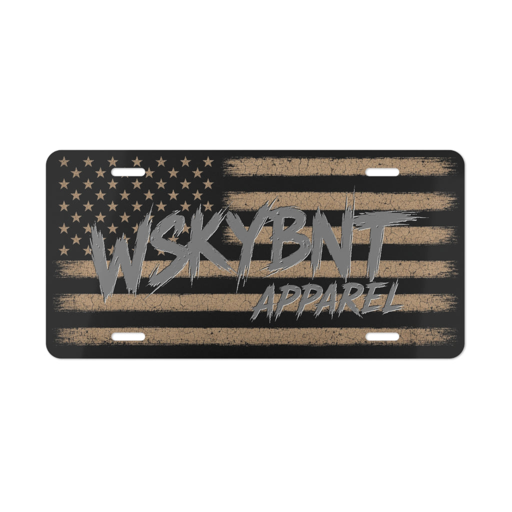Metal Vanity Plate — Distressed American Flag "WSKYBNT Apparel"