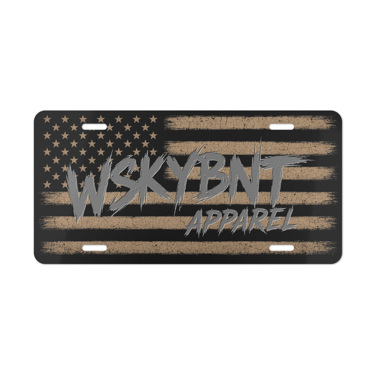 Metal Vanity Plate — Distressed American Flag "WSKYBNT Apparel"