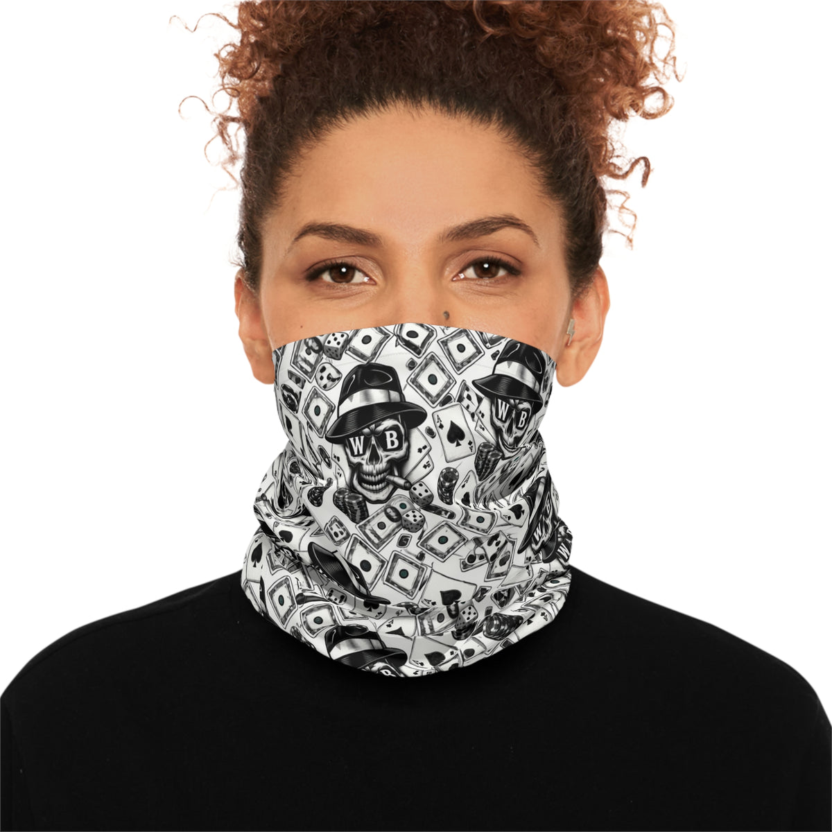 WSKYBNT GMBLR Midweight Neck Gaiter — Black & White Day of the Dead Bandana