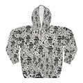 Skull Pattern Hoodie — Black & White Gothic All-Over Print Pullover